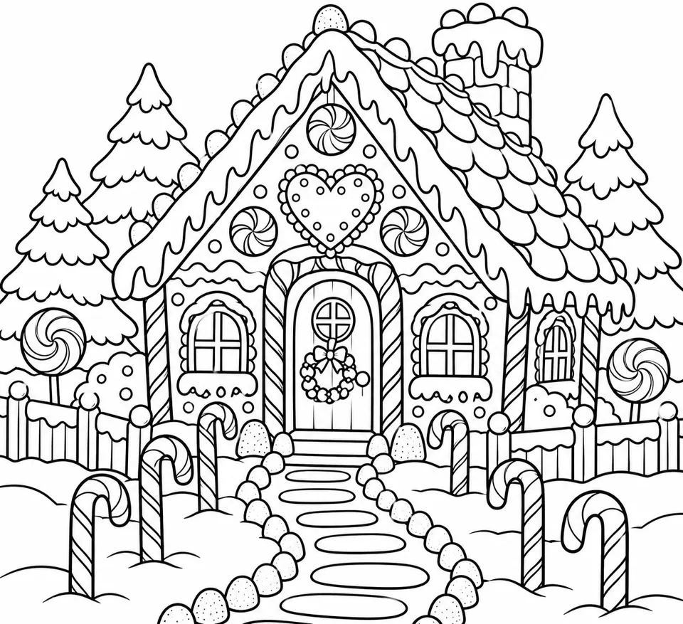 Gingerbread house with a candy cane path logo example