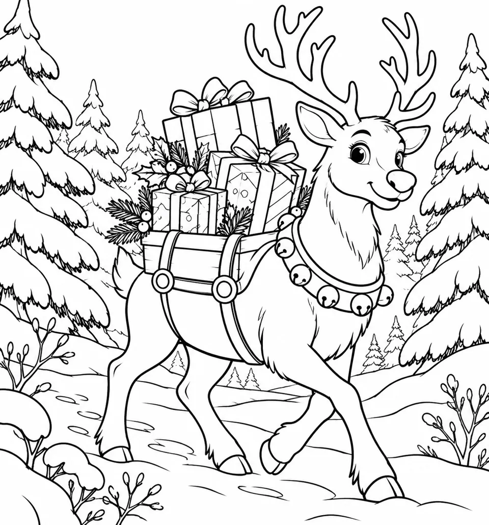 Reindeer delivering presents logo example