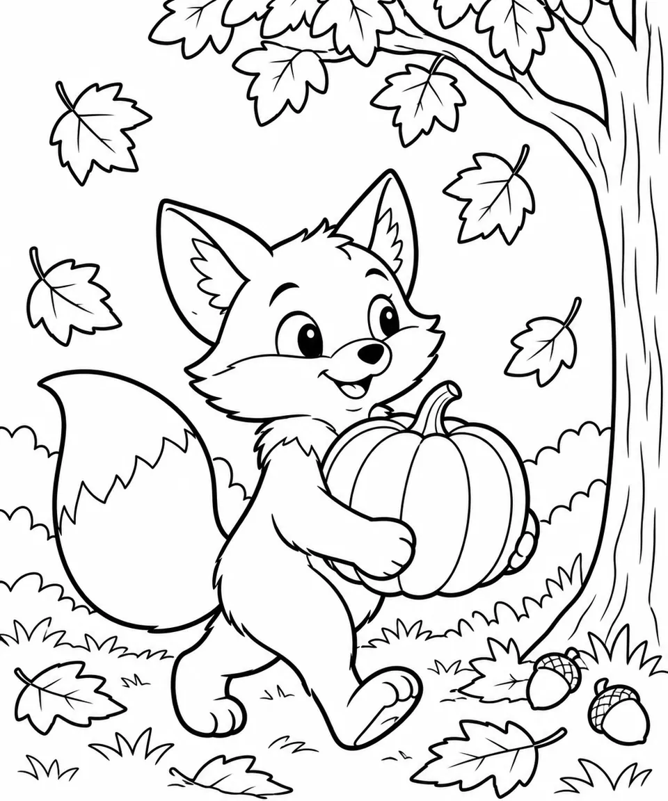 Woodland fox with a pumpkin